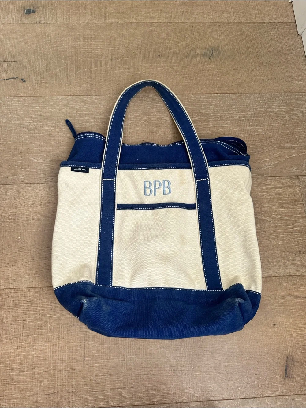 Lands' End Kids Canvas Tote Bag in Navy and Cream
